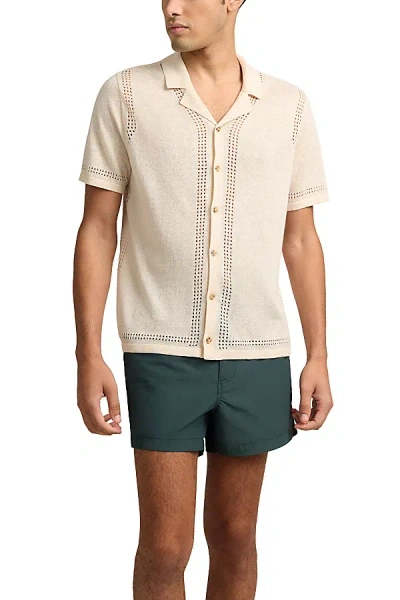 Onia Linen Knit Eyelet Camp Shirt In White