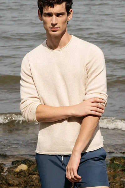 Onia Linen Cashmere Rollneck Sweater In Natural Melange, Men's At Urban Outfitters In White