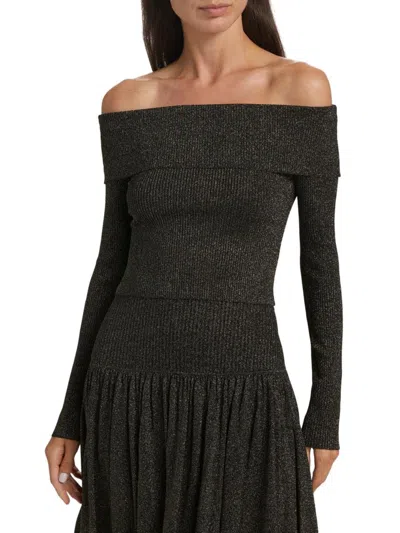 Zimmermann Crush Off-the-shoulder Cropped Metallic Stretch-knit Top In Black