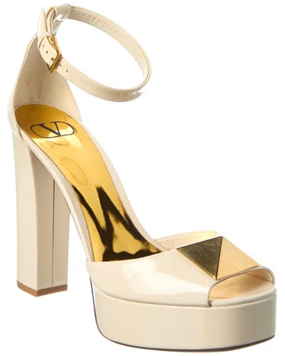 Valentino Roman Stud 120 Patent Platform Sandal In White