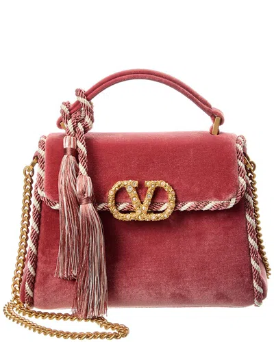 Valentino Vlogo Velvet Shoulder Bag In Pink
