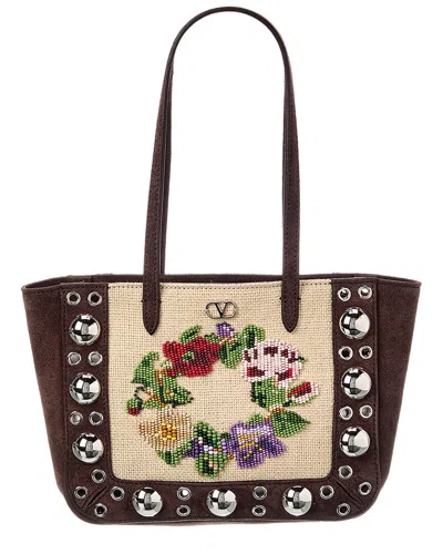 Valentino Nellcote Mini Suede Tote In Brown