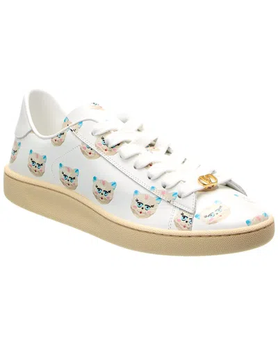 Valentino Garavani Royco Vlogo Cat-print Leather Sneakers In White