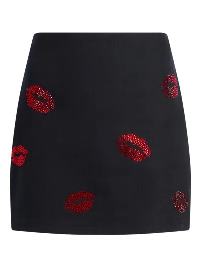 Cinq À Sept Embellished Denim Mini Skirt In Black