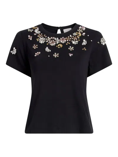 Cinq À Sept Tumbling Flowers Shrunken T-shirt In Black