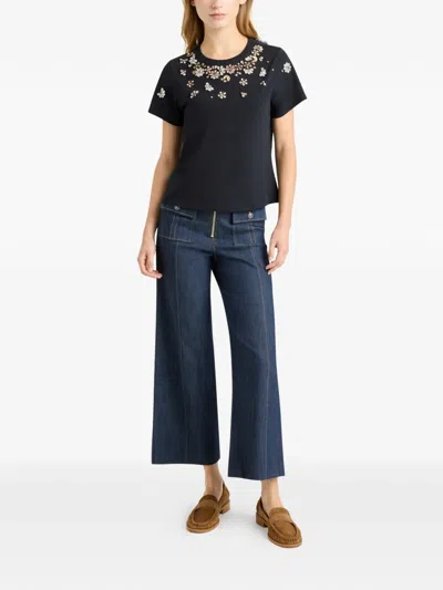 Cinq À Sept Tumbling Flowers Shrunken T-shirt In Black