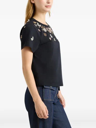 Cinq À Sept Tumbling Flowers Shrunken T-shirt In Black