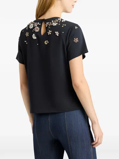 Cinq À Sept Tumbling Flowers Shrunken T-shirt In Black