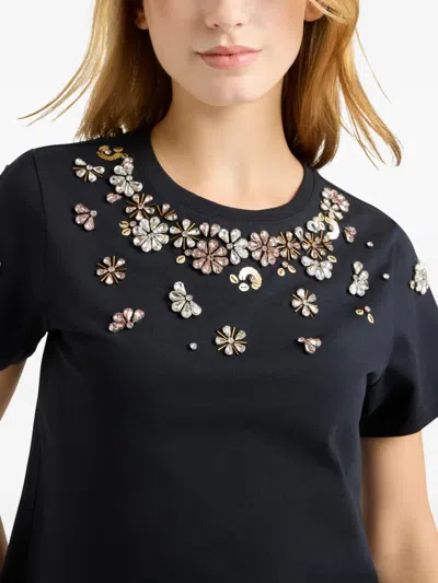 Cinq À Sept Tumbling Flowers Shrunken T-shirt In Black