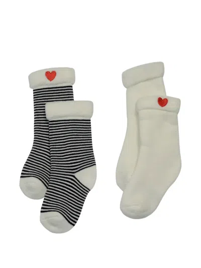 Petit Bateau Heart Striped Socks (set Of Two) In Multi