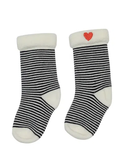 Petit Bateau Heart Striped Socks (set Of Two) In Multi