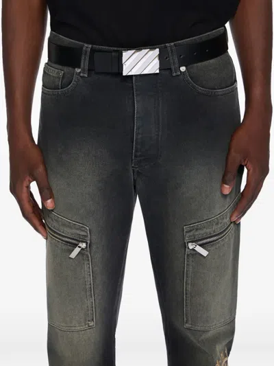 Off-white Diagonal Buckle Leather Belt In Black