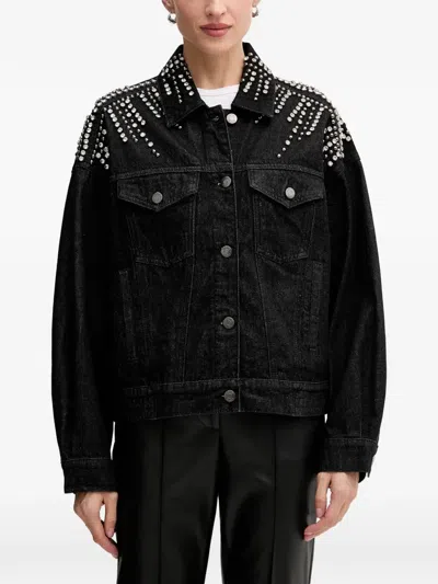 Gestuz Embellished Denim Jacket In Black