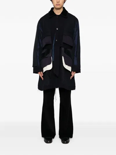 Midorikawa Patchwork Belted Coat In Black