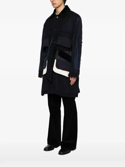 Midorikawa Patchwork Belted Coat In Black