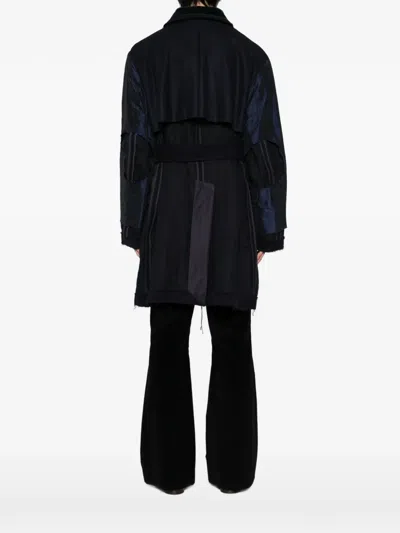 Midorikawa Patchwork Belted Coat In Black