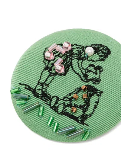 Undercover Bead-embroidered Silk Brooch In Green