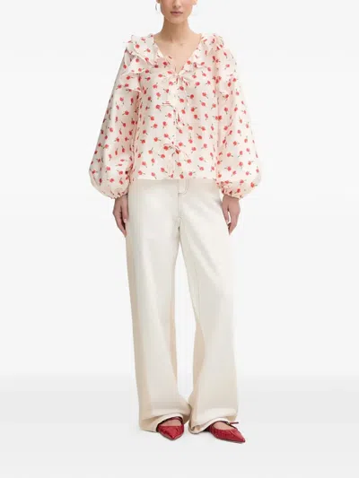 Stine Goya Ruffled Floral-print Blouse In Neutral