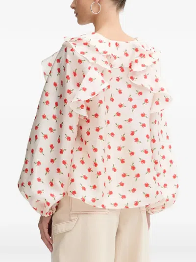 Stine Goya Ruffled Floral-print Blouse In Neutral