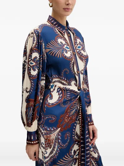 Farm Rio Blue Arabesque Scarf Lenzing Ecovero Viscose Midi Dress In Multi