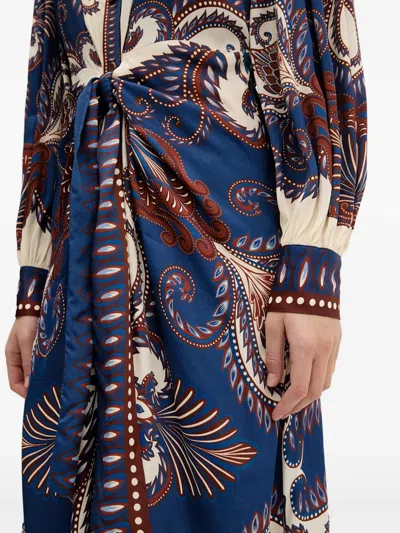 Farm Rio Blue Arabesque Scarf Lenzing Ecovero Viscose Midi Dress In Multi
