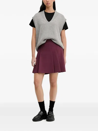 Hugo Boss Pleated Mini Skirt In Burgundy