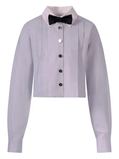 Elisabetta Franchi La Mia Bambina Button Bow Shirt In Purple