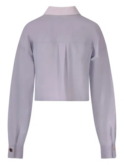 Elisabetta Franchi La Mia Bambina Button Bow Shirt In Purple