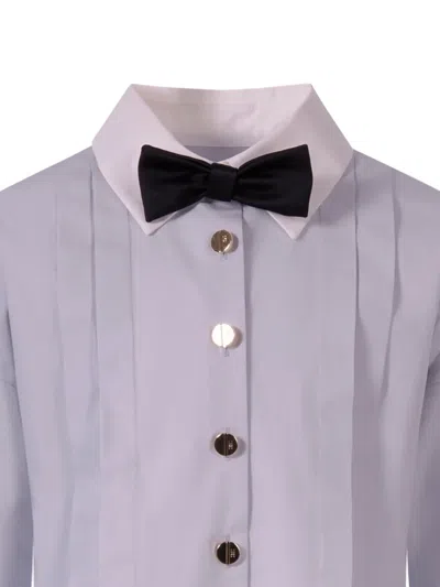 Elisabetta Franchi La Mia Bambina Button Bow Shirt In Purple