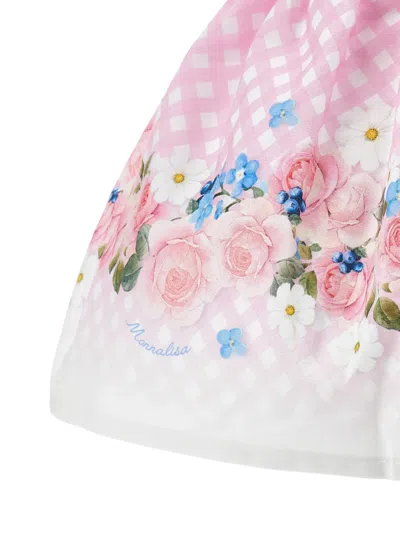 Monnalisa Gingham Floral-print Skirt In Pink