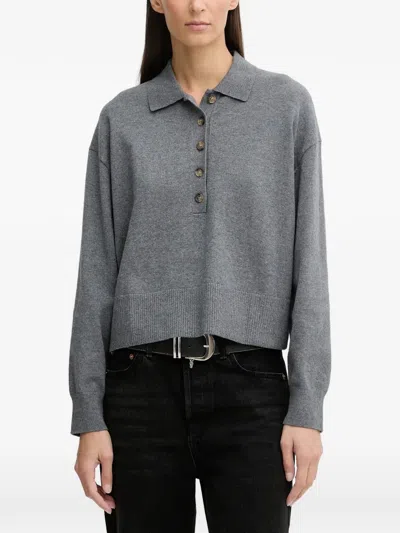 Marc O'polo Long-sleeve Knitted Polo Shirt In Gray