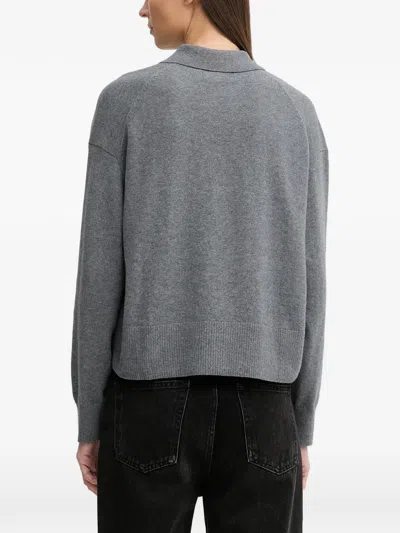 Marc O'polo Long-sleeve Knitted Polo Shirt In Gray