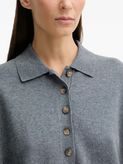 Marc O'polo Long-sleeve Knitted Polo Shirt In Gray