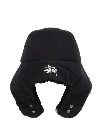 Stussy Embroidered Trapper Cap In Black