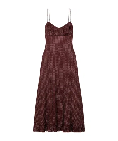 Doen Rosaria Gathered Polka-dot Silk-blend Midi Dress In Burgundy