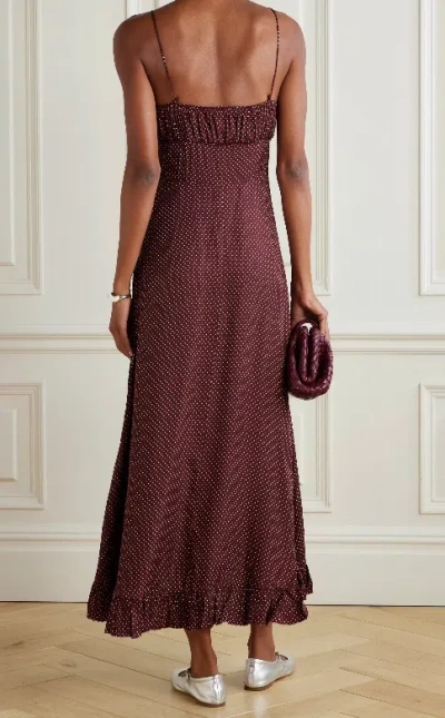 Doen Rosaria Gathered Polka-dot Silk-blend Midi Dress In Burgundy