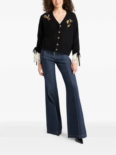 Cinq À Sept Atlas Brooch Detail Layered Look Cardigan In Black