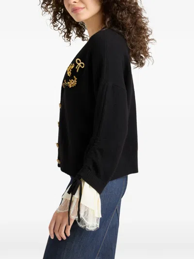 Cinq À Sept Atlas Brooch Detail Layered Look Cardigan In Black