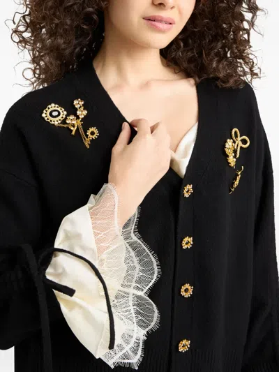 Cinq À Sept Atlas Brooch Detail Layered Look Cardigan In Black