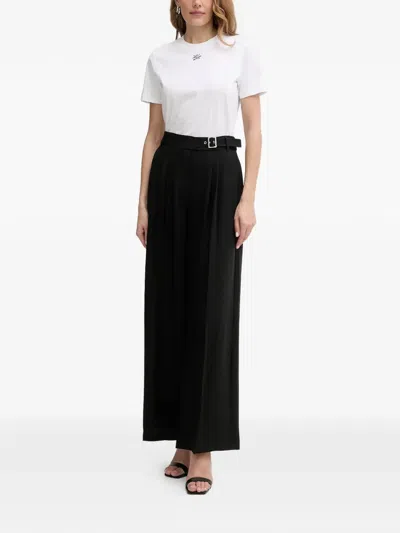 Karl Lagerfeld Belted Pleated Trousers In Black