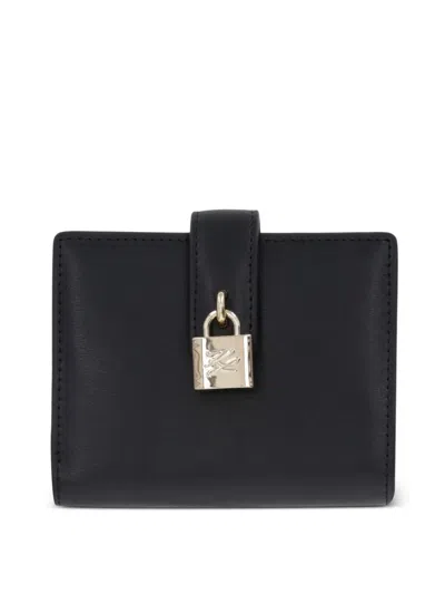 Karl Lagerfeld Padlock Flap Wallet In Black