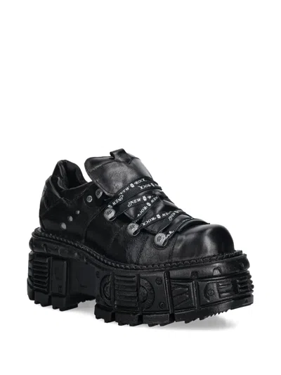 New Rock Platform Lace-up Sneakers In Black