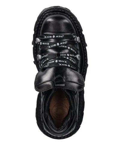 New Rock Platform Lace-up Sneakers In Black