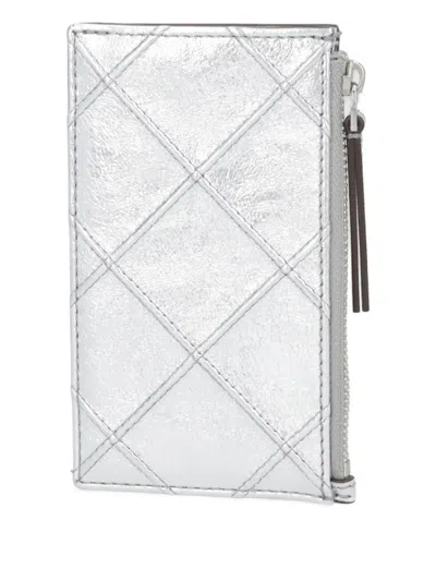 Tory Burch Embossed-logo Leather Cardholder In Metallic