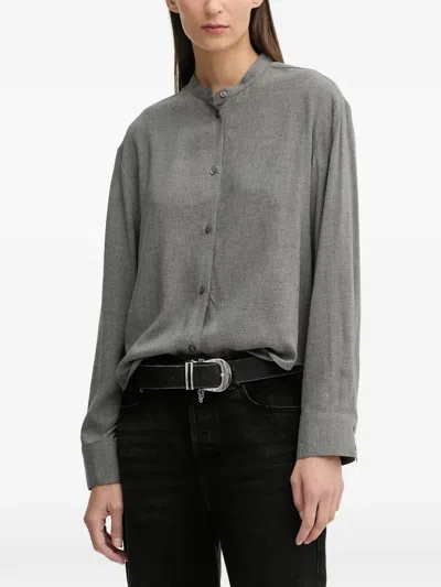 Marc O'polo Buttoned Collarless Shirt In Gray