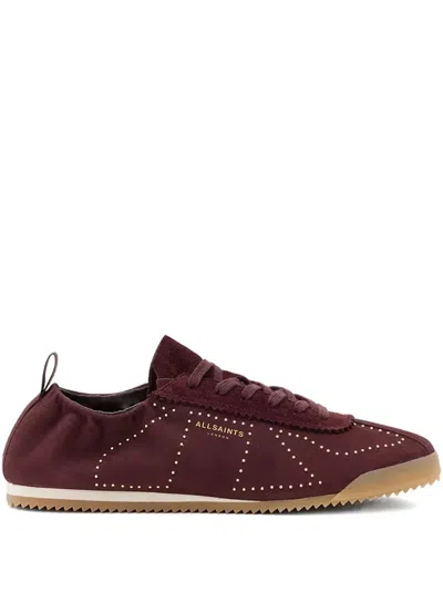 Allsaints Kenny Studded Lace-up Sneakers In Brown