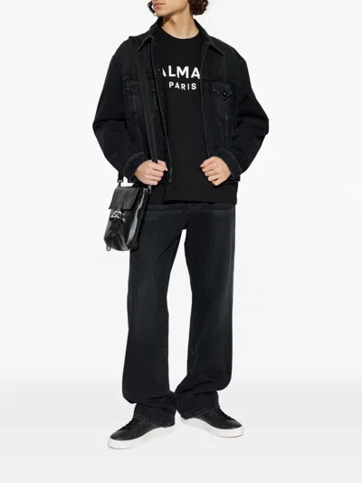 Balmain Long Sleeve Silk Nylon Jacket Front Pockets In Black