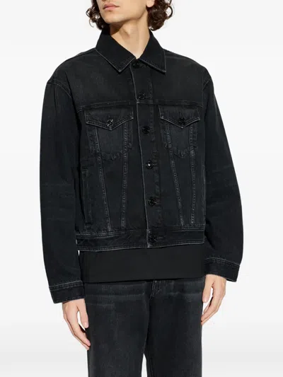 Balmain Long Sleeve Silk Nylon Jacket Front Pockets In Black