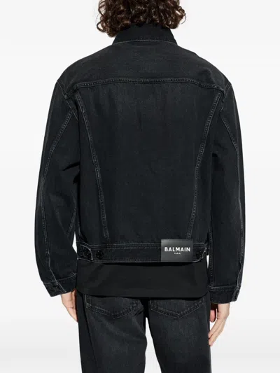 Balmain Long Sleeve Silk Nylon Jacket Front Pockets In Black
