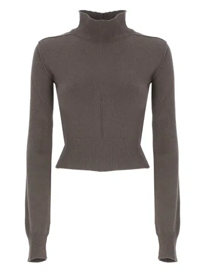 Rick Owens Cropped Ribbed Cotton Turtleneck Crewneck Sweater In Gray